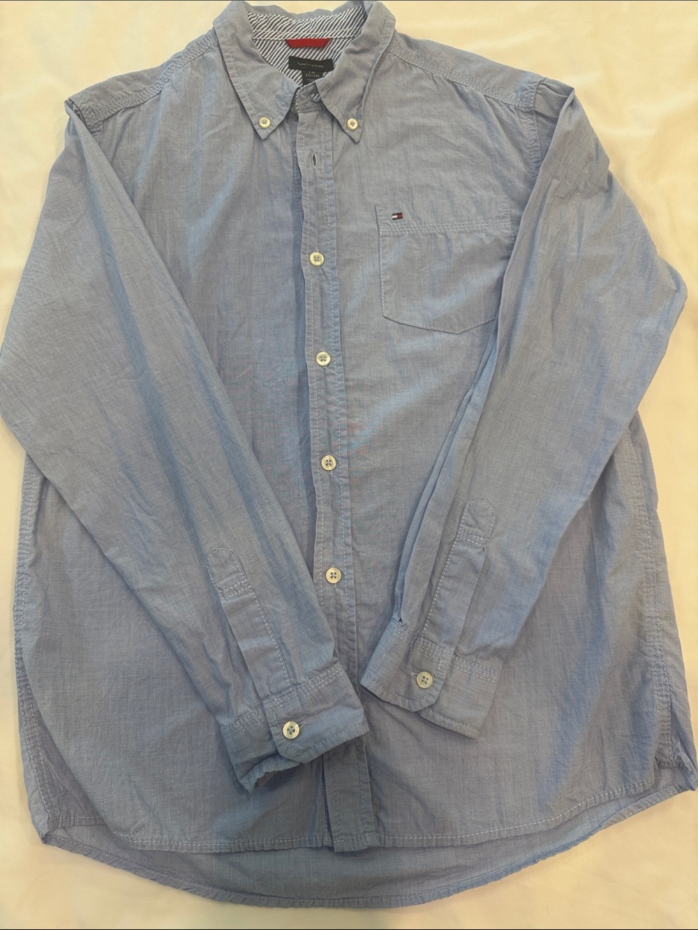 Tommy Hilfiger Light Blue Button-Down Shirt with Chest Pocket and Logo